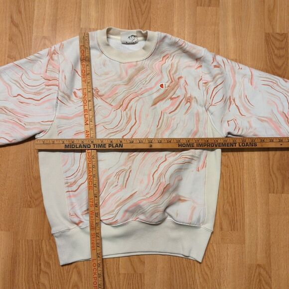 Champion Reverse Weave Sweatshirt Womens Small Marble Pebble White Pink Red - Picture 2 of 7